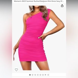 Hot pink one shoulder body con dress